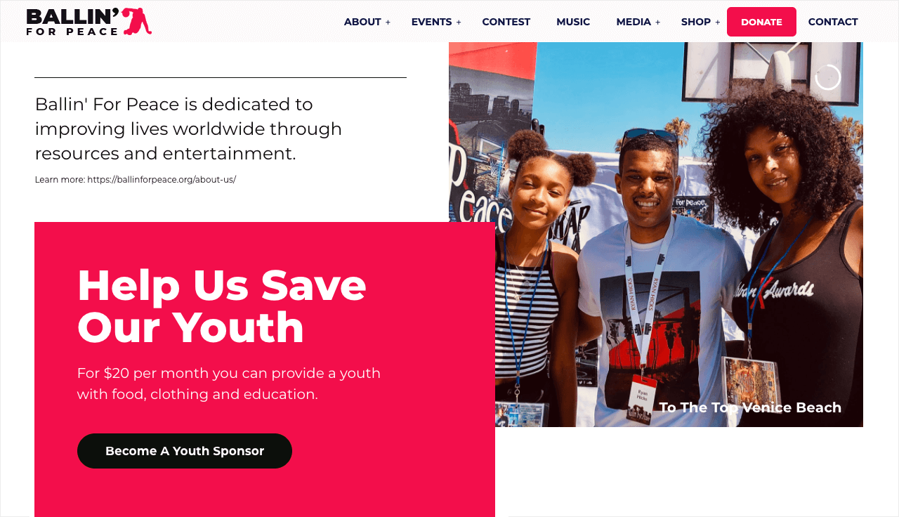 Nonprofit Website Design for Ballin' For Peace